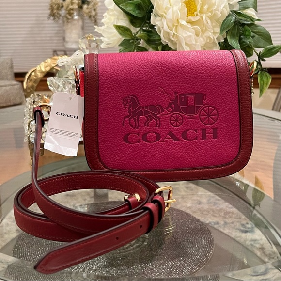 Coach Saddle In Colorblock With Horse And Carriage Crossbody Bag Violet Multi - Picture 7 of 11